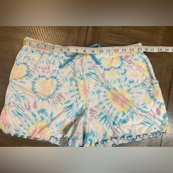Women’s cute pajama shorts size Small tie dye with blue ruffle trim drawstring - Picture 9 of 9